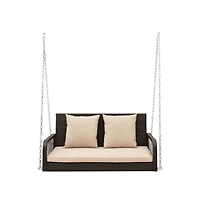 2-Person Outdoor Wicker Porch Swing with Seat and Back Cushions