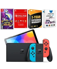 Nintendo Switch Neon Red & Blue Oled Console with Pokemon Violet, Nso 12 Month Family Membership