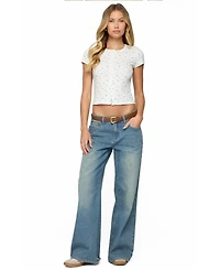 Edikted Women's Graphic Vintage Washed Low Rise Jeans