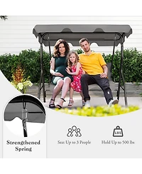 Gymax 3-Person Swing Chair Porch Seat w/ Adjustable Canopy Removable Cushion
