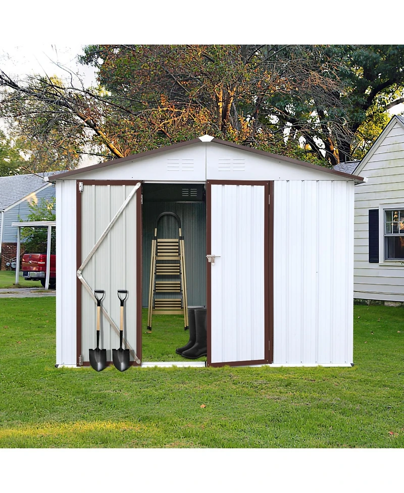 Metal garden sheds 6ftx8ft outdoor storage sheds white+offee