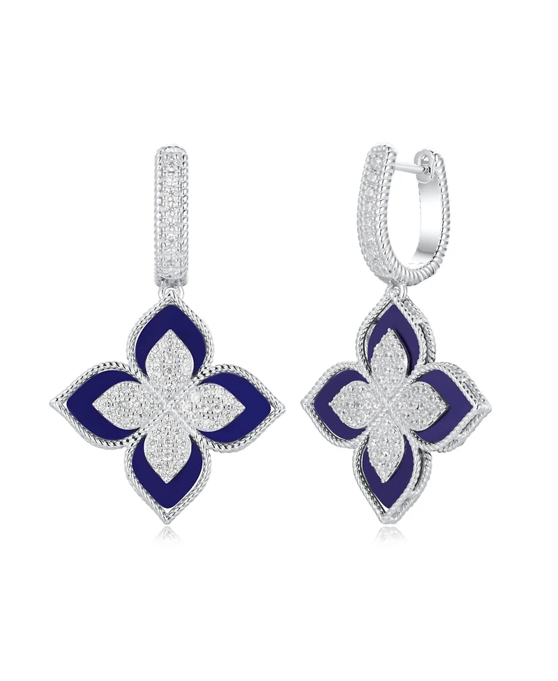 Suzy Levian Sterling Silver Cubic Zirconia Flower Clover Hanging Earrings