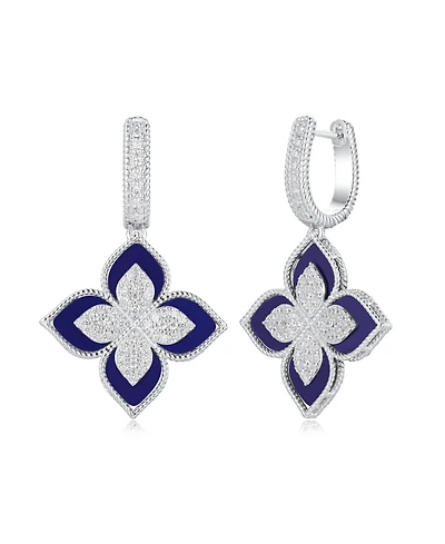 Suzy Levian Sterling Silver Cubic Zirconia Flower Clover Hanging Earrings