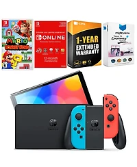 Nintendo Switch Neon Red & Blue Oled Console with Mario vs. Donkey Kong, Nso 12 Month Family Membership