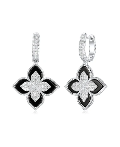 Suzy Levian Sterling Silver Cubic Zirconia Flower Clover Hanging Earrings
