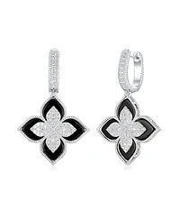 Suzy Levian Sterling Silver Cubic Zirconia Flower Clover Hanging Earrings