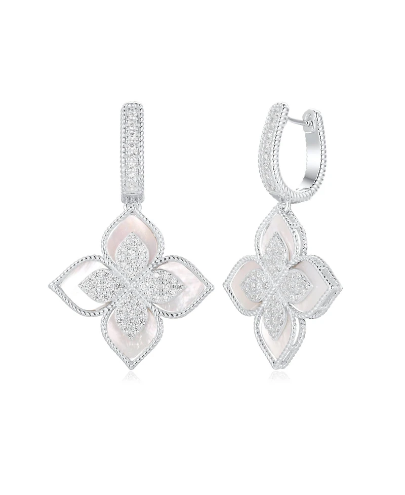 Suzy Levian Sterling Silver Cubic Zirconia Flower Clover Hanging Earrings