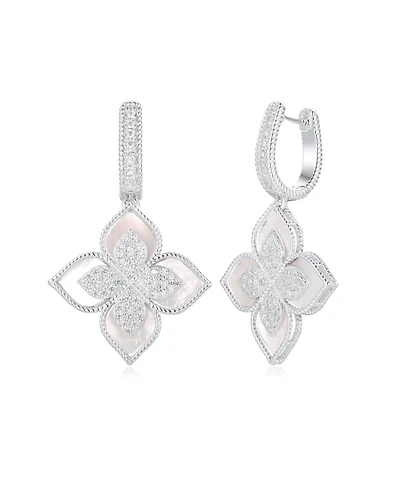 Suzy Levian Sterling Silver Cubic Zirconia Flower Clover Hanging Earrings