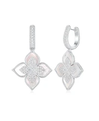 Suzy Levian Sterling Silver Cubic Zirconia Flower Clover Hanging Earrings