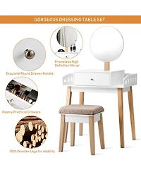 Wooden Makeup Dressing Mirror Table Set with Drawer