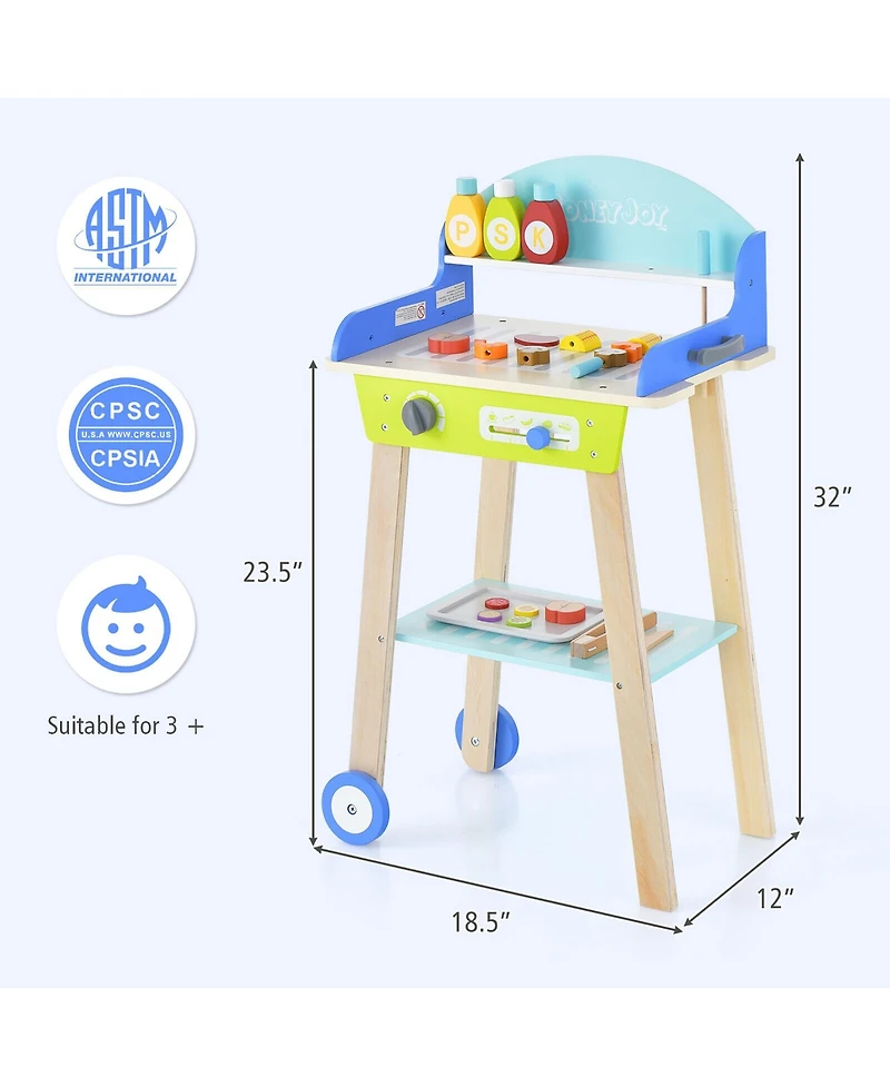 Gymax Kid's Pretend Barbecue Grill Play Set Toy Bbq Cooking Playset with Accessories