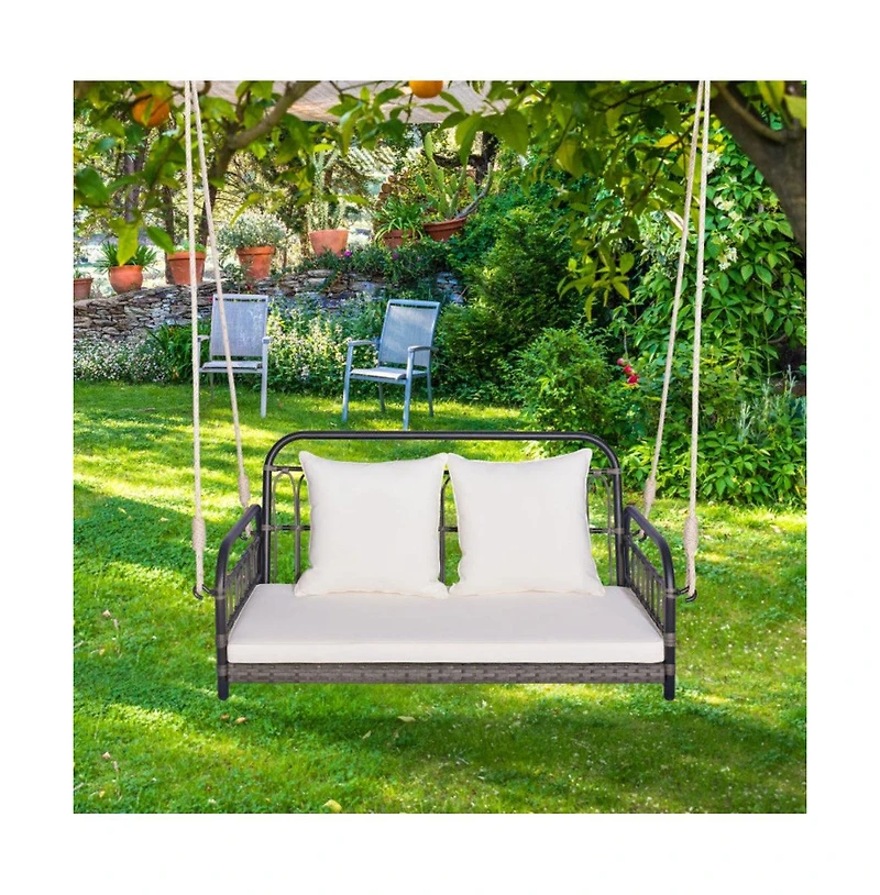 2-Person Outdoor Hanging Chair with Ropes