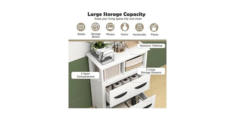 24 Inch Floor Cabinet with 2 Open Compartments and 2 Drawers