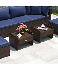 2 Pieces Outdoor Patio Pe Wicker Ottomans with Removable Cushions Footstools