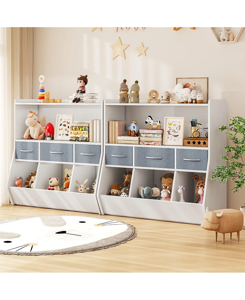Kids Toy Storage Organizer with 3 Fabric Drawers and Open Cubbies