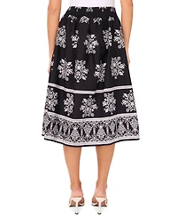 CeCe Women's Smocked-Waist Border-Print Midi Skirt