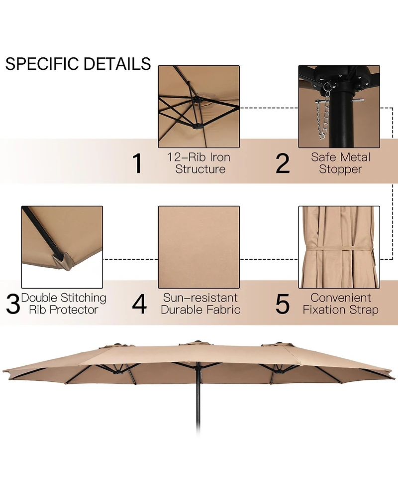 Gymax 15 ft Double-Sided Patio Twin Umbrella Extra-Large Market w/ Base