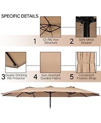 Gymax 15 ft Double-Sided Patio Twin Umbrella Extra-Large Market w/ Base