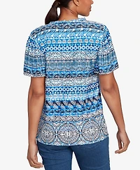 Ruby Rd. Petite Motif Stripe Embroidered Puff Print T-Shirt