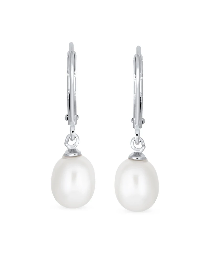 Bling Jewelry Simple Cz Accent White Pear Shape Freshwater Cultured Pearl Teardrop Dangle Earrings .925 Sterling Silver Lever back