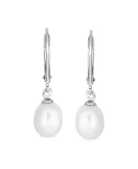 Bling Jewelry Simple Cz Accent White Pear Shape Freshwater Cultured Pearl Teardrop Dangle Earrings .925 Sterling Silver Lever back