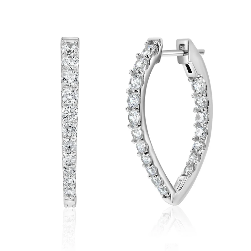Suzy Levian Sterling Silver Cubic Zirconia Teardrop Hoop Earrings