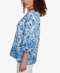 Ruby Rd. Petite Oceanic Paisley Embroidered Top