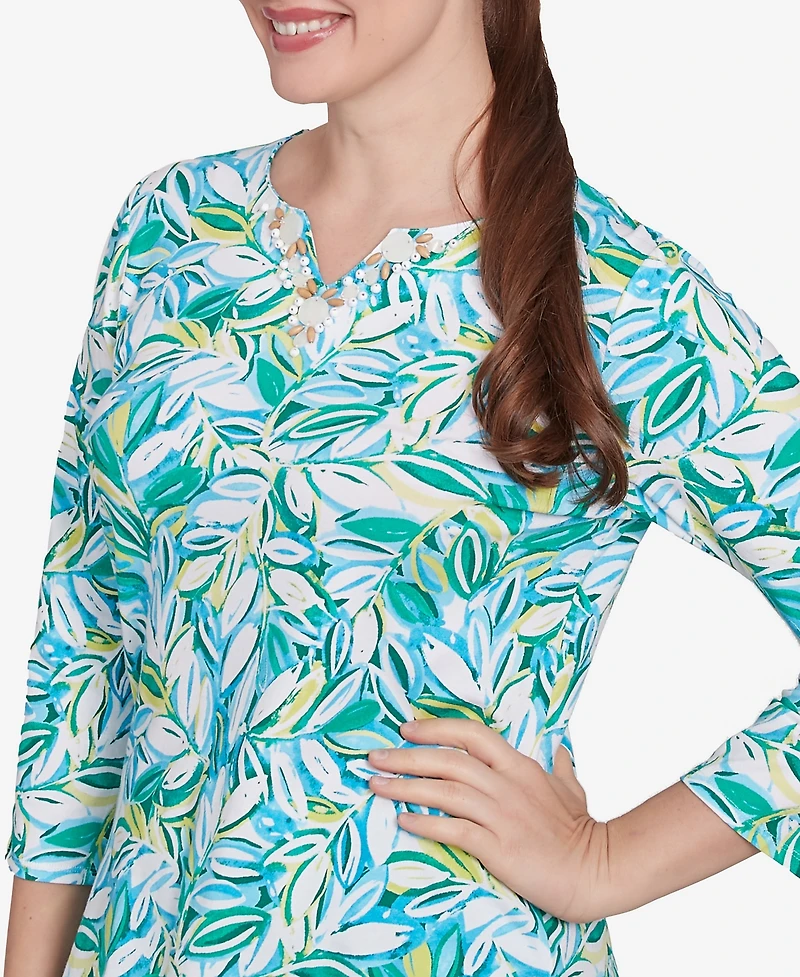 Ruby Rd. Petite Tossed Leaves Embellished Knit Top