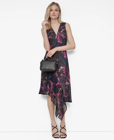 Dkny Women's V-Neck Sleeveless Asymmetrical Midi Dress