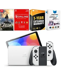 Nintendo Switch White Oled Console with Legend of Zelda Breath of the Wild, Nso 12 Month Family Membership
