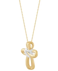 Two-Tone Polished Heart & Cross Curvy 18" Pendant Necklace in 14k Gold