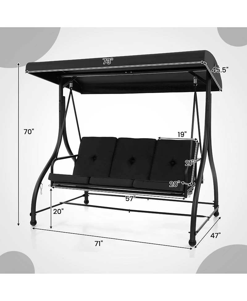 Gymax Converting Patio Swing Chair Porch Bed w/Adjustable Canopy & Thickened Cushion