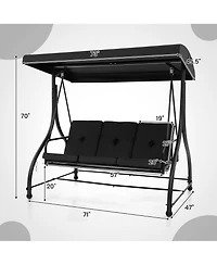 Gymax Converting Patio Swing Chair Porch Bed w/Adjustable Canopy & Thickened Cushion