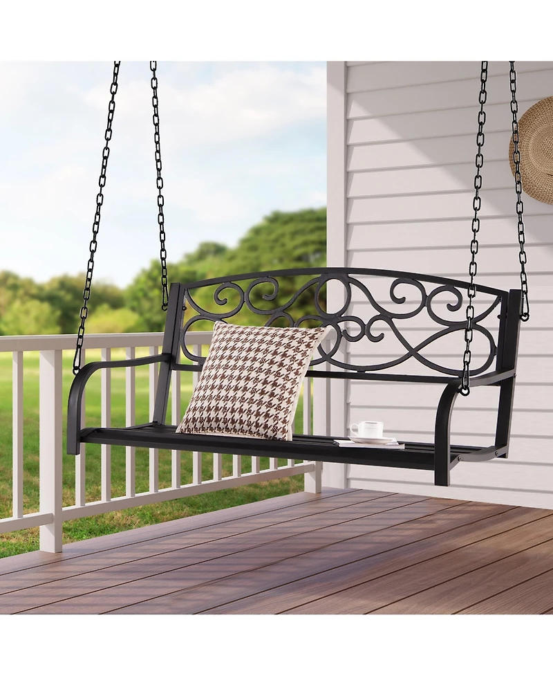 Gymax Patio Hanging Porch Swing Outdoor 2-Person Metal Swing Bench Chair w/ Chains