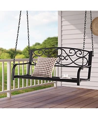 Gymax Patio Hanging Porch Swing Outdoor 2-Person Metal Swing Bench Chair w/ Chains