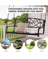 Gymax Patio Hanging Porch Swing Outdoor 2-Person Metal Swing Bench Chair w/ Chains