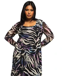Fashion-szn Curve Women's Zebra Print Mesh Midaxi Dress