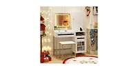 Modern Makeup Vanity Desk with Mirror and Lights and Stool Set