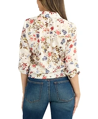 Bcx Juniors' Tie-Hem Floral-Print Shirt