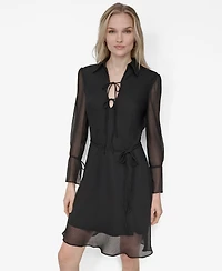Dkny Women's Chiffon Tie-Collar Long-Sleeve Trapeze Dress