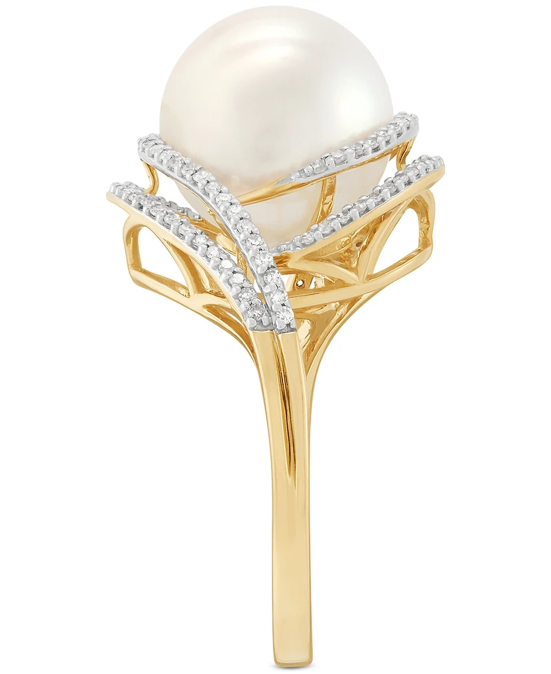 Honora Ming Freshwater Pearl (11-12mm) & Diamond (1/3 ct. t.w.) Statement Ring in 14k Yellow Gold