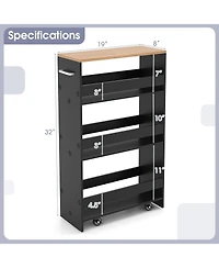 4-Tier Rolling Storage Cart Slim Kitchen Cart on Wheels with Open Shelves and Handle