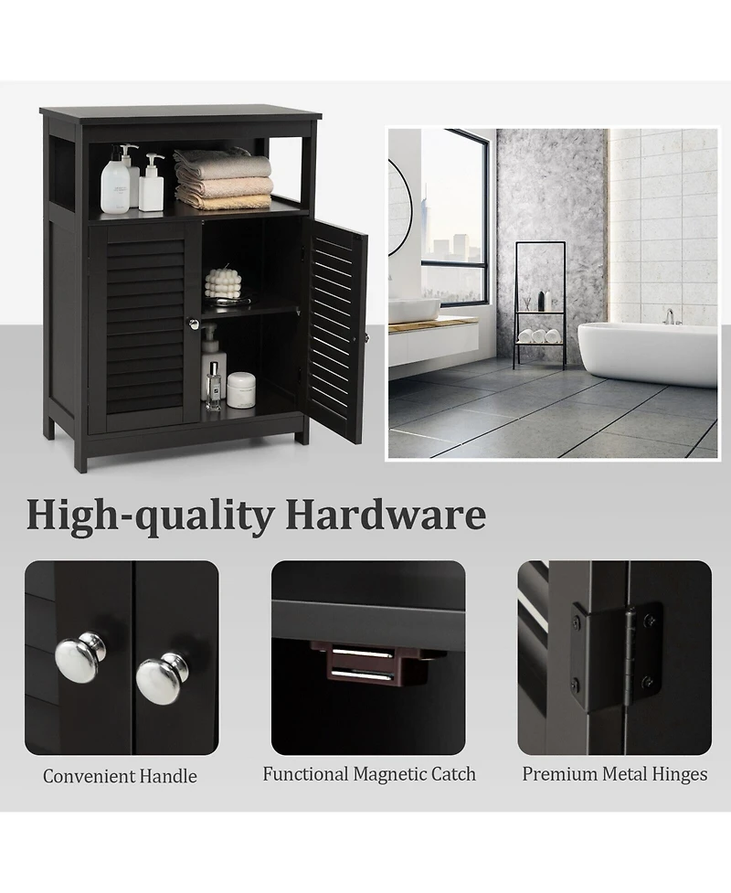 Wood Freestanding Bathroom Storage Cabinet with Double Shutter Door