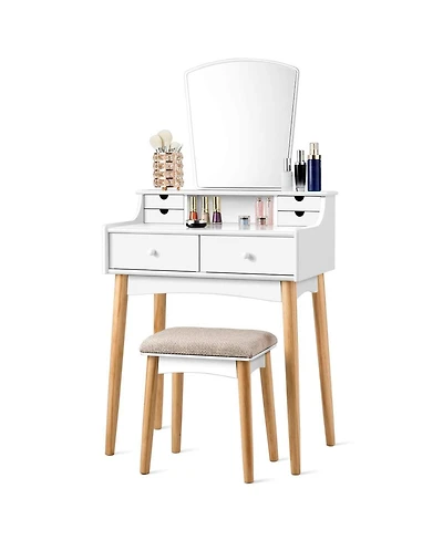 Vanity Desk Set with 3-Color Adjustable Led Lighted Mirror and Drawers