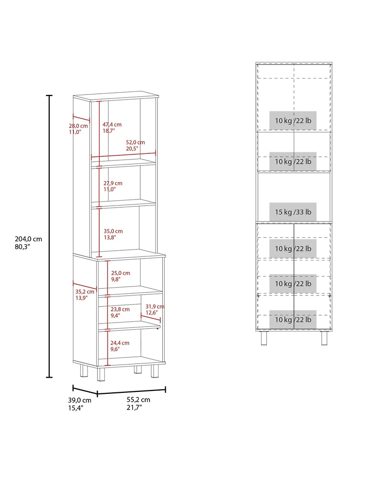 Maeser Kitchen Pantry, 3 Doors, 4 Legs, 5 Shelves, White