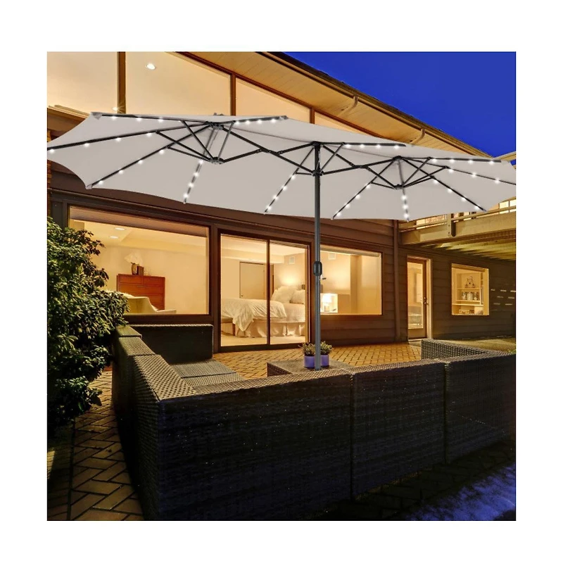 15 Feet Double-Sided Patio Umbrella with 48 Led Lights