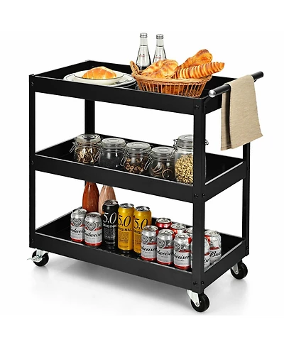 3-Tier Utility Cart with Steel Frame and Four Wheels