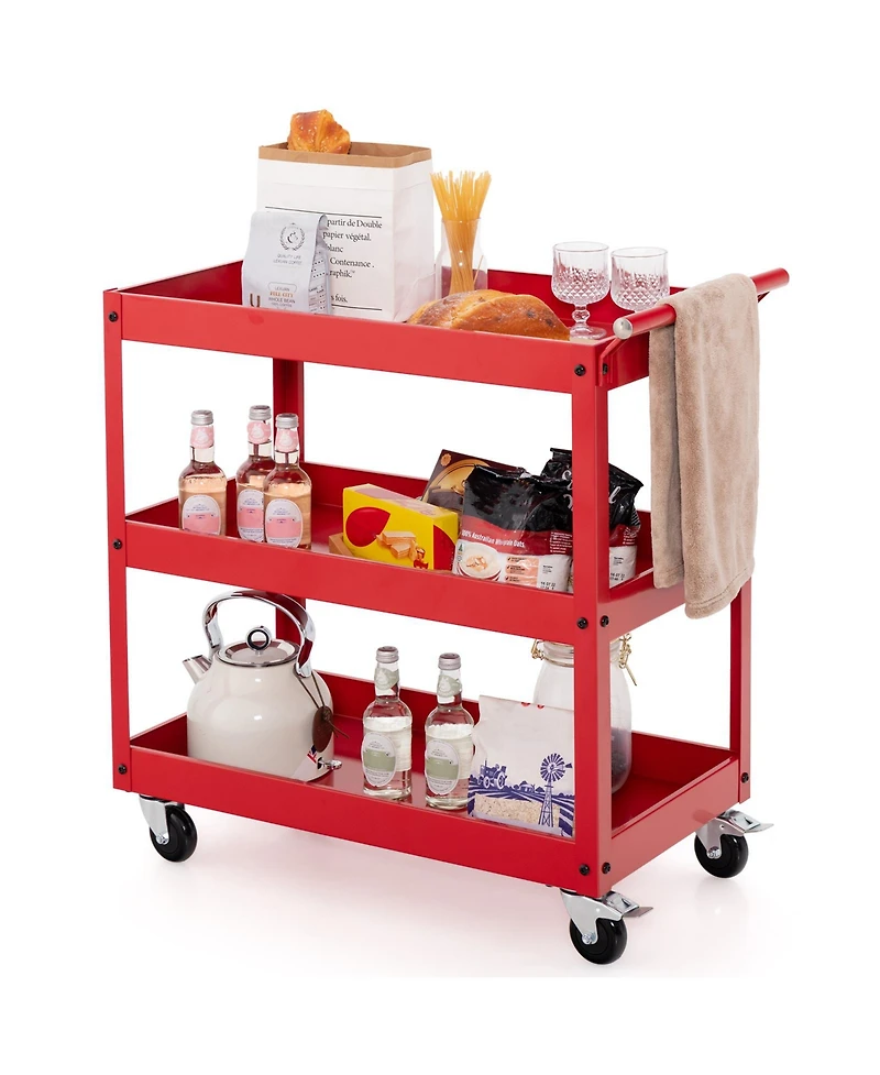 3-Tier Utility Cart with Steel Frame and Four Wheels