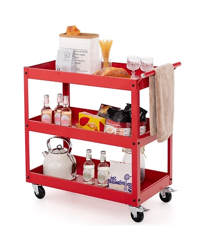 3-Tier Utility Cart with Steel Frame and Four Wheels