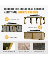 Outdoor Living 14x20FT Hardtop Gazebo, Permanent Metal Gazebo with Galvanized Steel Double Roof and Aluminum Frame, Curtain and Netting, Large Pavilio
